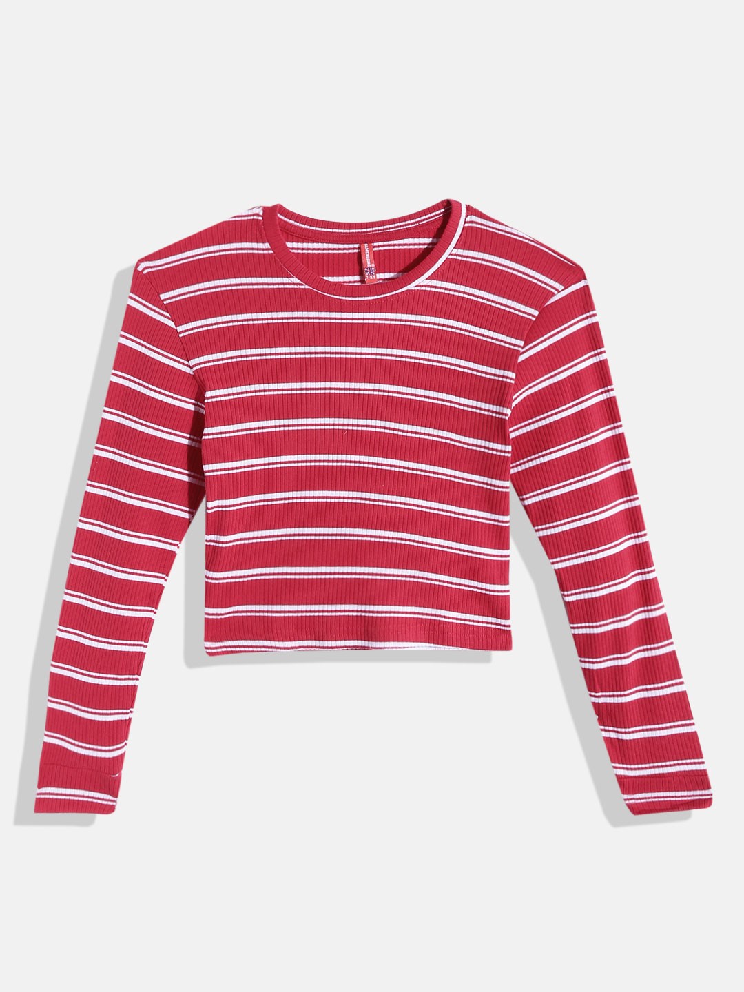 

GAME BEGINS Girls Red & White Pure Cotton Striped T-shirt