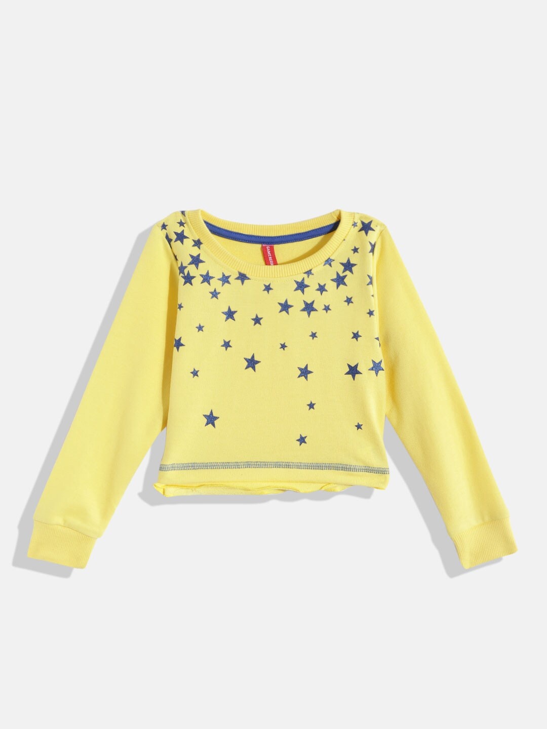 

GAME BEGINS Girls Yellow & Navy Blue Star Print Cotton T-shirt