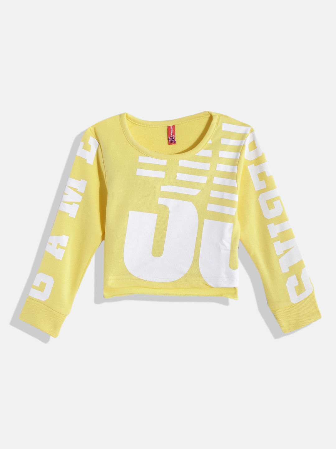 

GAME BEGINS Girls Yellow & White Typography Printed Cotton T-shirt