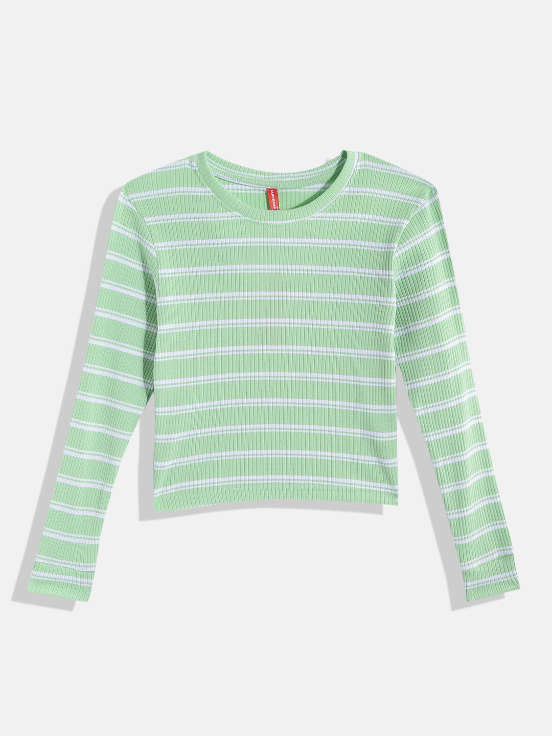 

GAME BEGINS Girls Mint Green & White Striped Cotton T-shirt