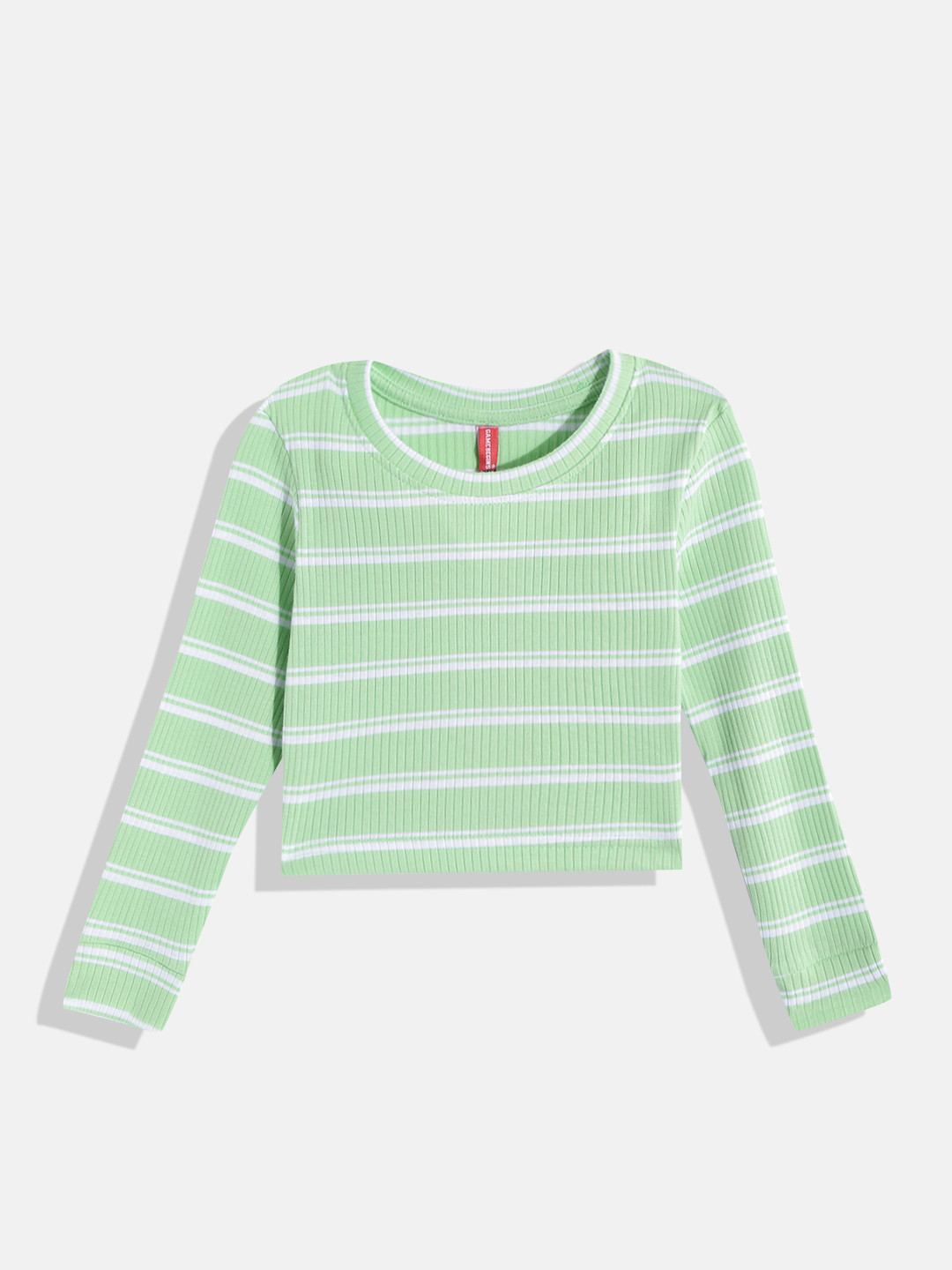 

GAME BEGINS Girls Mint Green & White Striped Cotton T-shirt