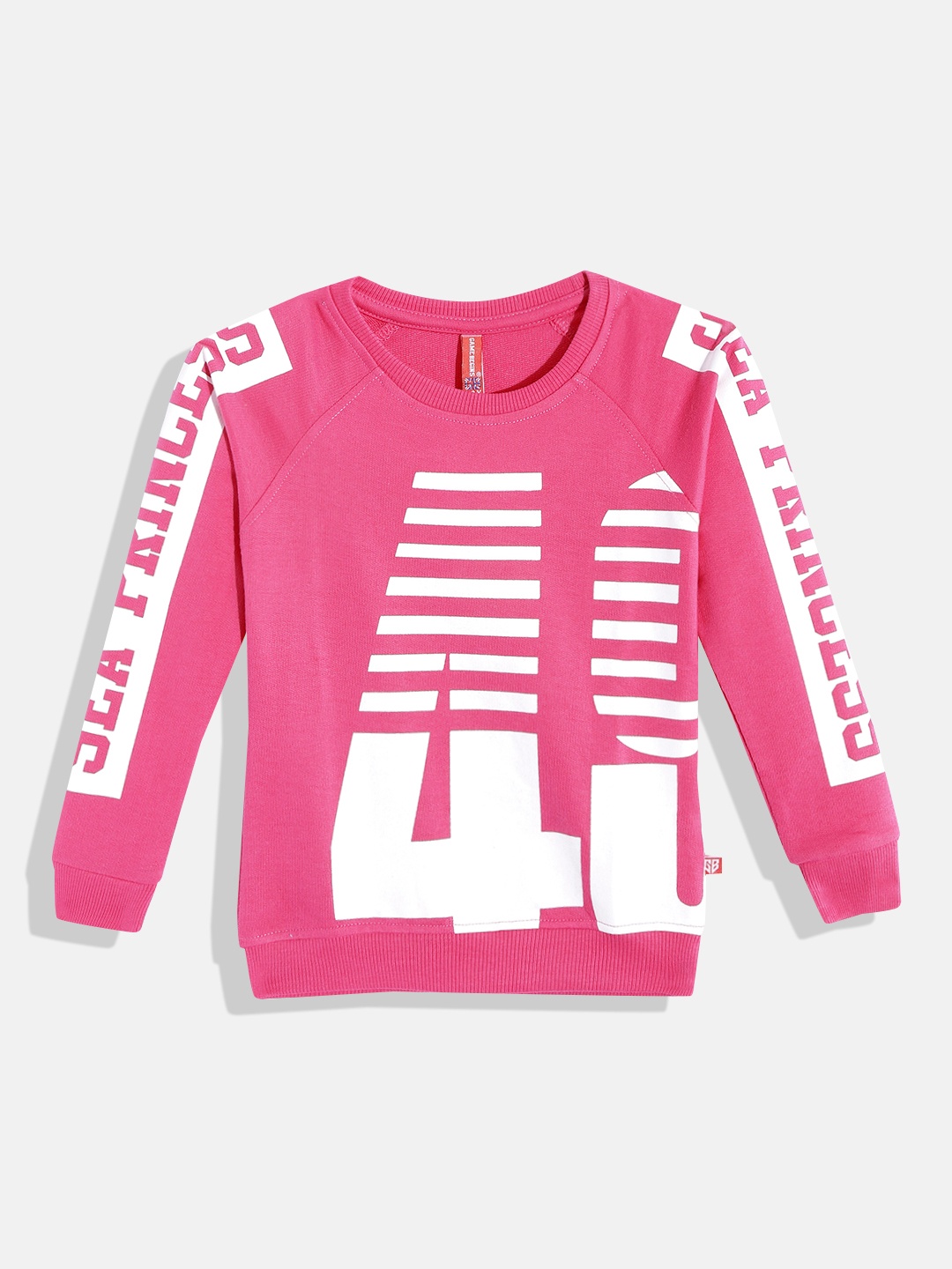 

GAME BEGINS Girls Pink & White Printed Cotton Sweatshirt