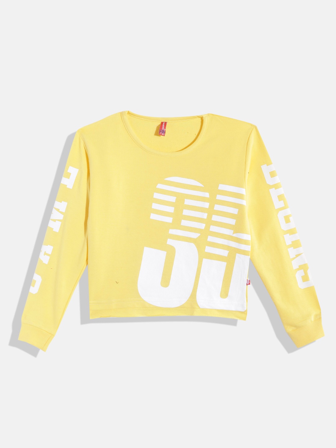 

GAME BEGINS Girls Yellow & White Printed Cotton T-shirt