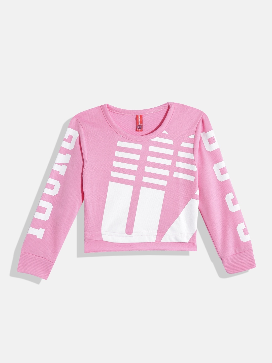

GAME BEGINS Girls Pink & White Typography Printed Cotton T-shirt