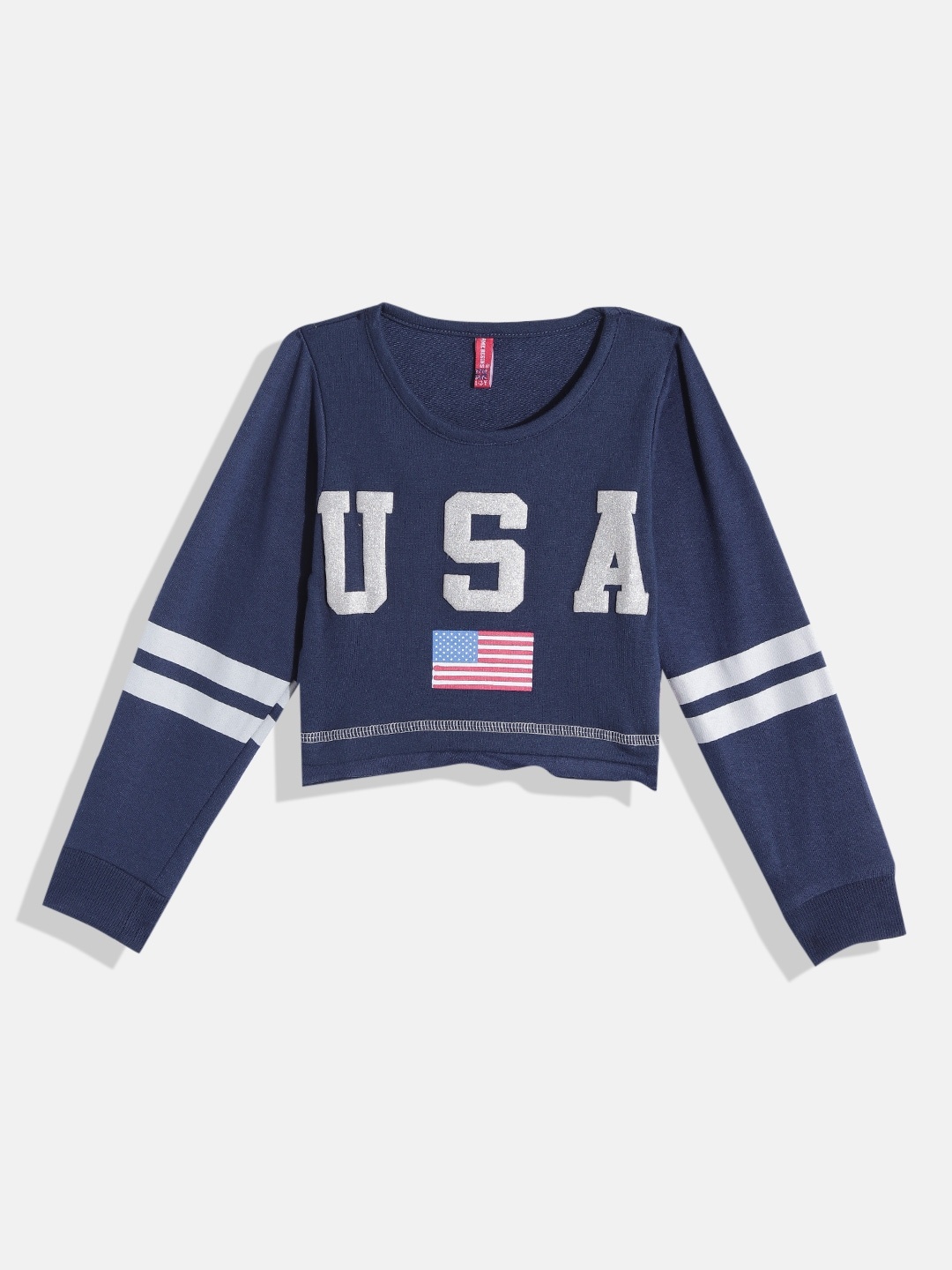 

GAME BEGINS Girls Navy Blue & Grey Typography Printed Cotton T-shirt