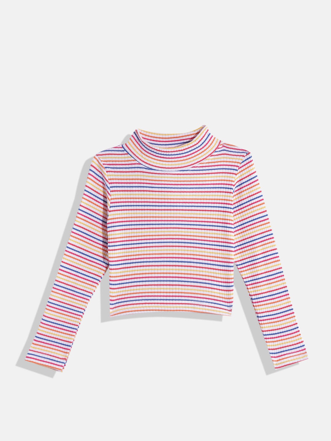 

GAME BEGINS Girls Multicoloured Striped High Neck Cotton T-shirt, Multi