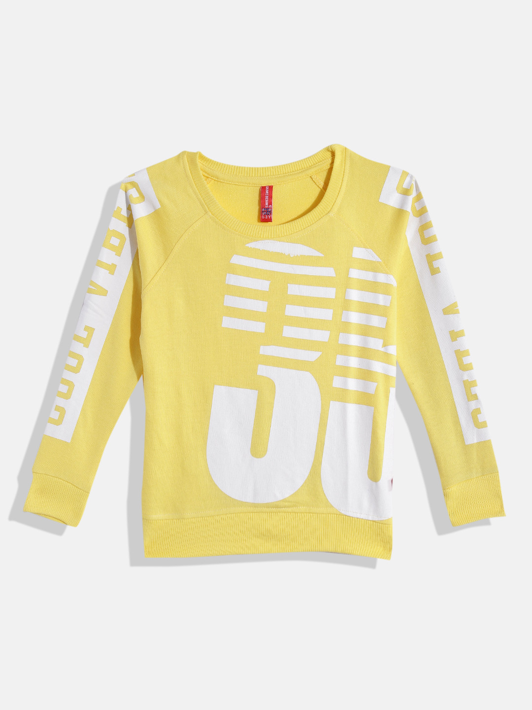 

GAME BEGINS Girls Yellow & White Printed Cotton Sweatshirt