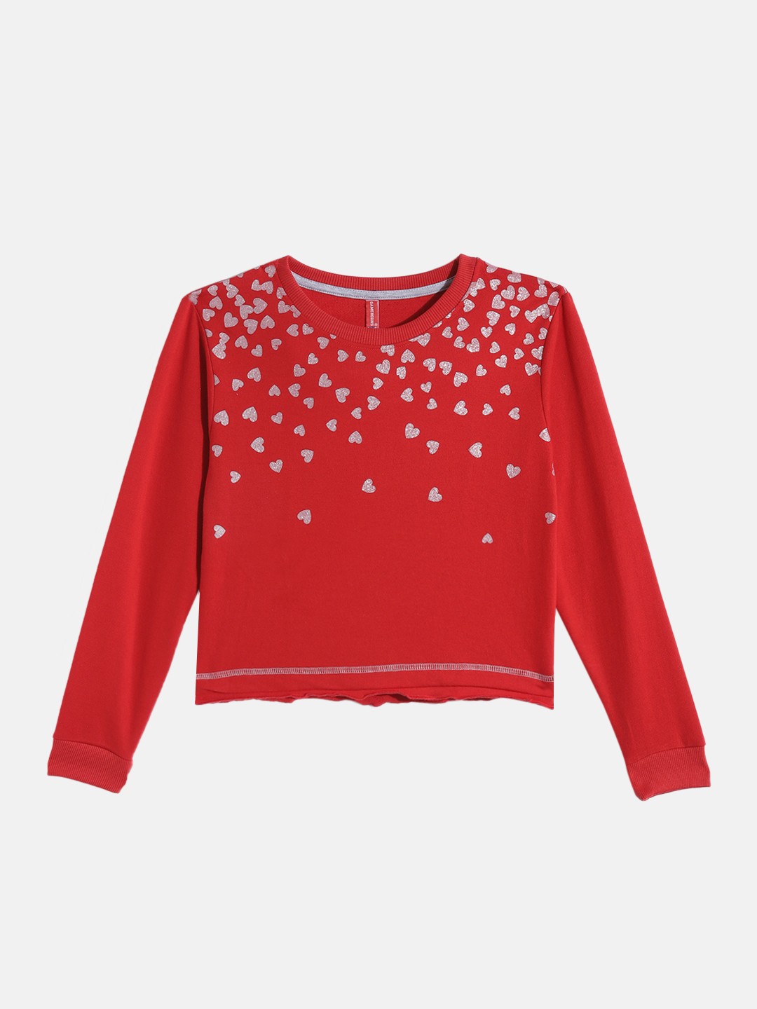 

GAME BEGINS Girls Red & Silver-Toned Heart Print Cotton T-shirt