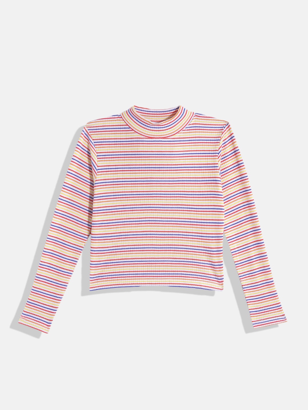 

GAME BEGINS Girls Multicoloured Striped High Neck T-shirt, Multi