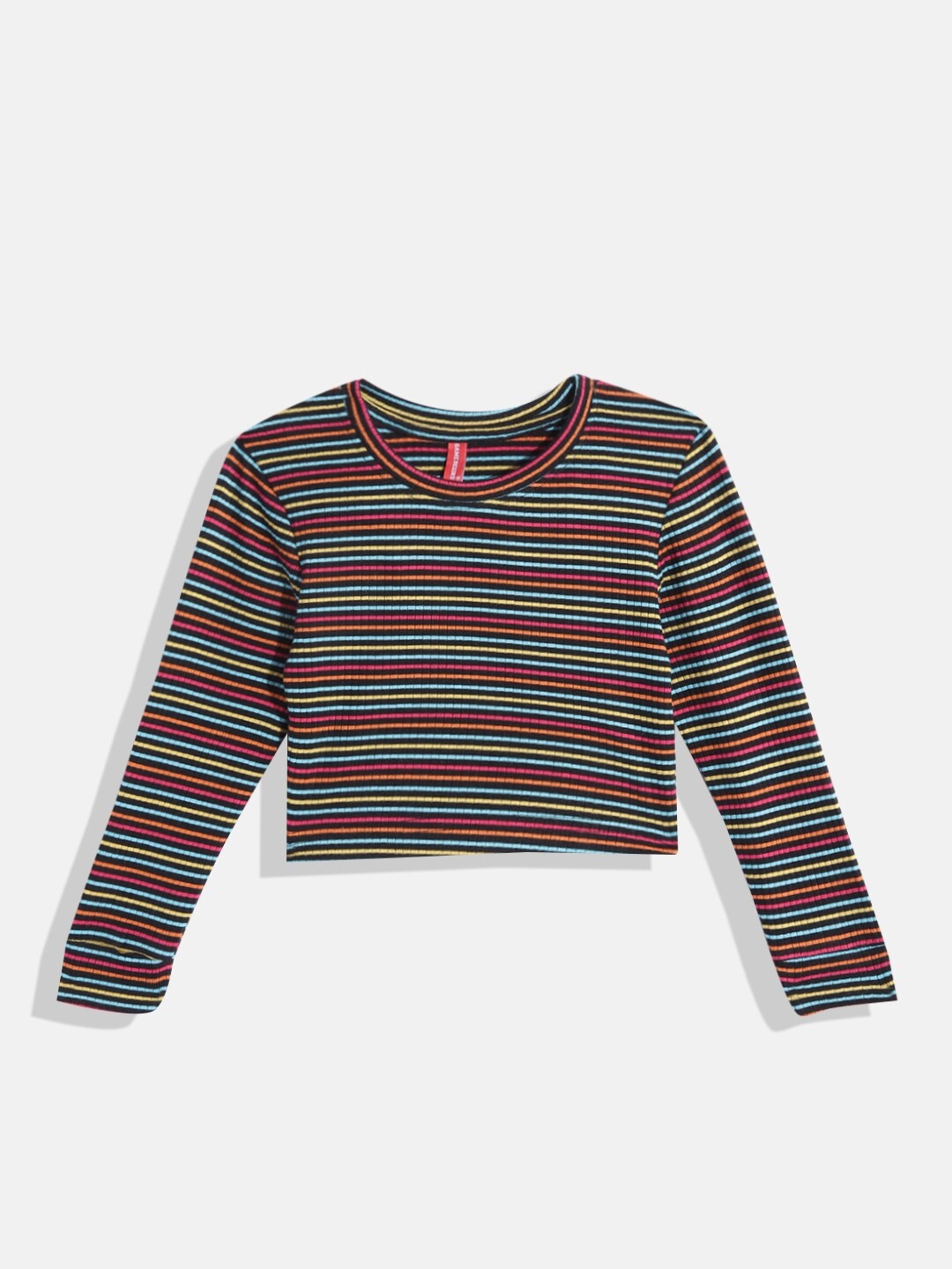 

GAME BEGINS Girls Multicoloured Striped Cotton T-shirt, Multi