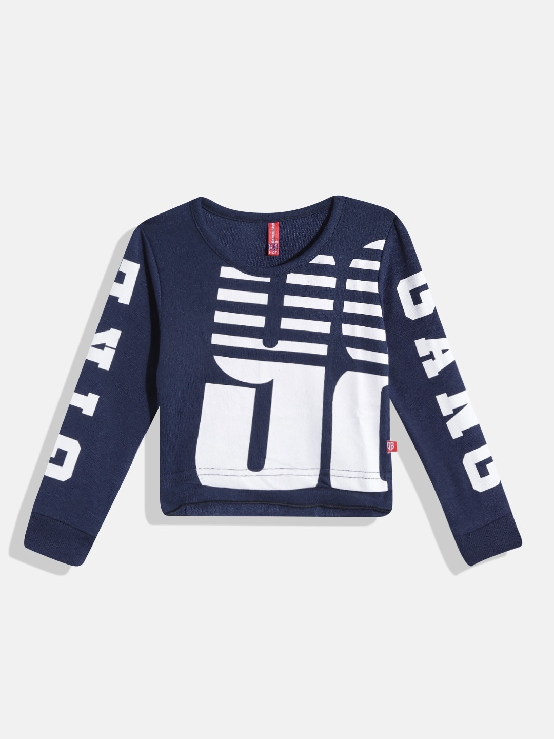 

GAME BEGINS Girls Navy Blue & White Pure Cotton Graphic Printed T-shirt