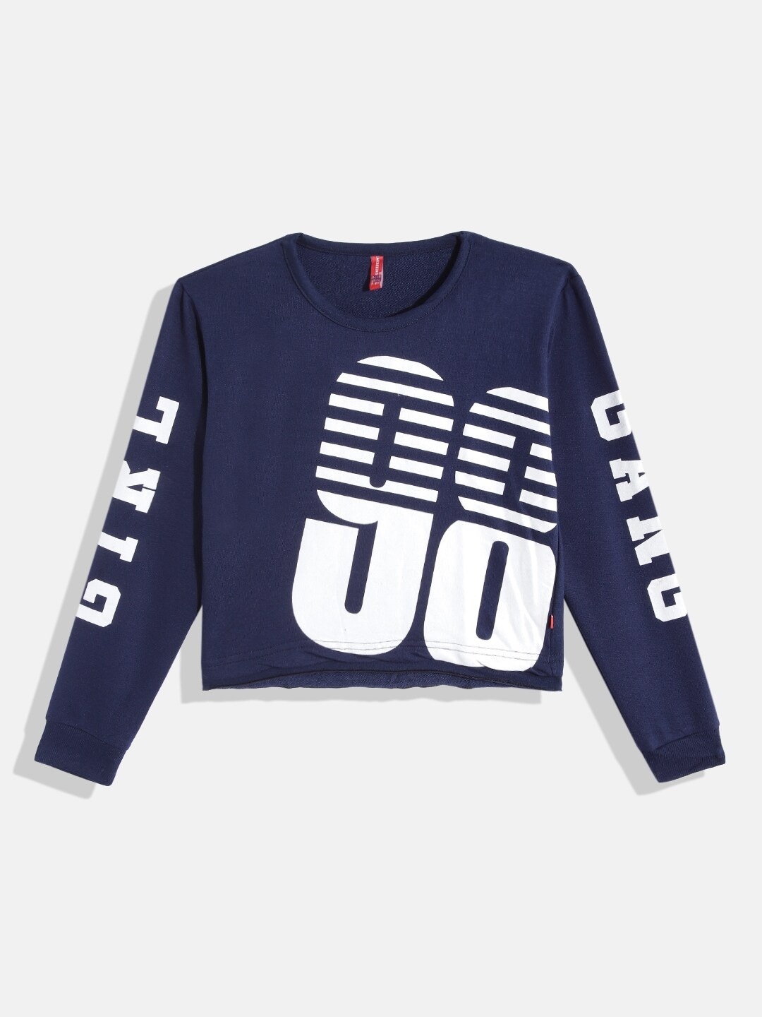 

GAME BEGINS Girls Navy Blue & White Cotton Printed T-shirt