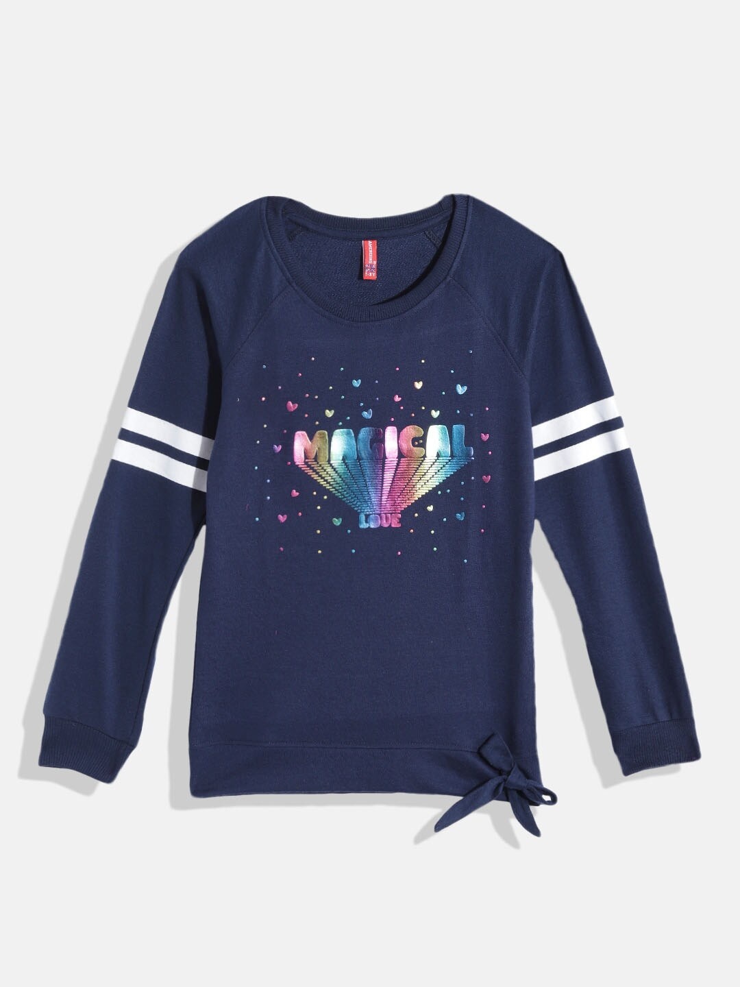 

GAME BEGINS Girls Navy Blue Printed Cotton Tops