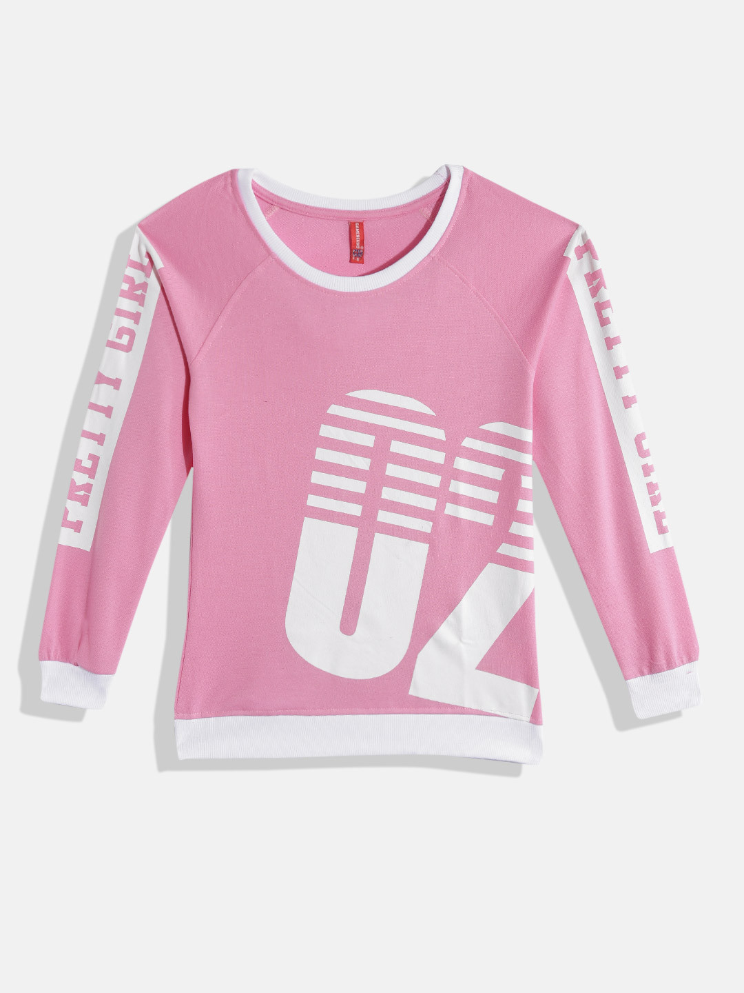 

GAME BEGINS Girls Pink & White Printed Cotton Sweatshirt