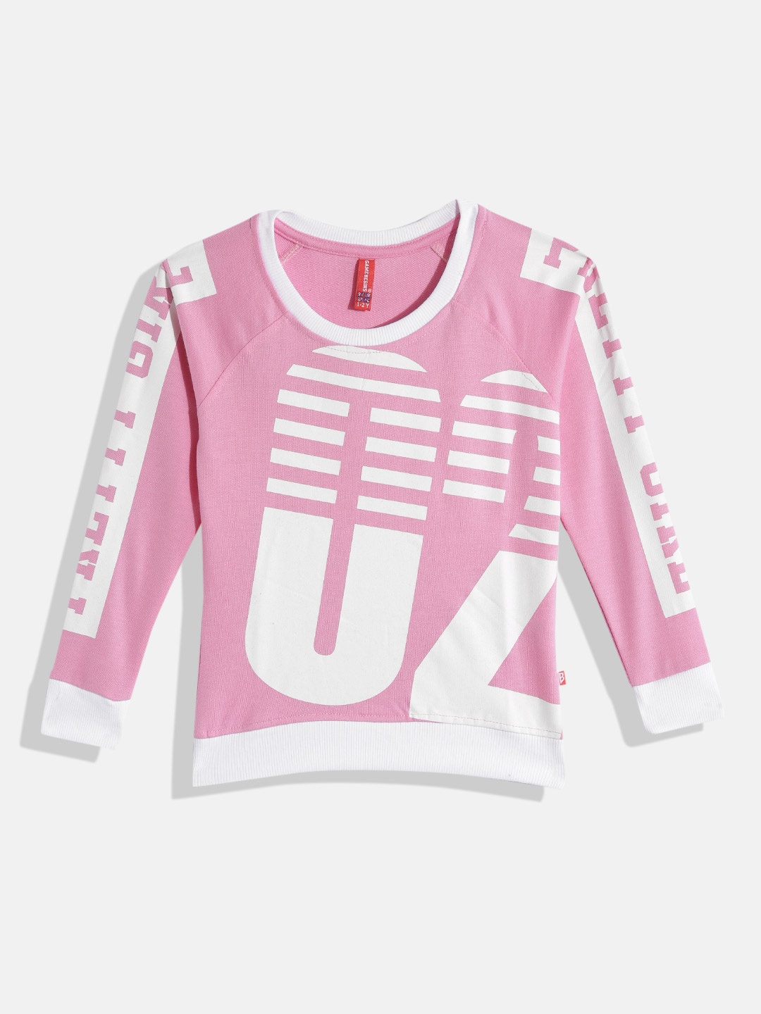 

GAME BEGINS Girls Pink & White Printed Sweatshirt