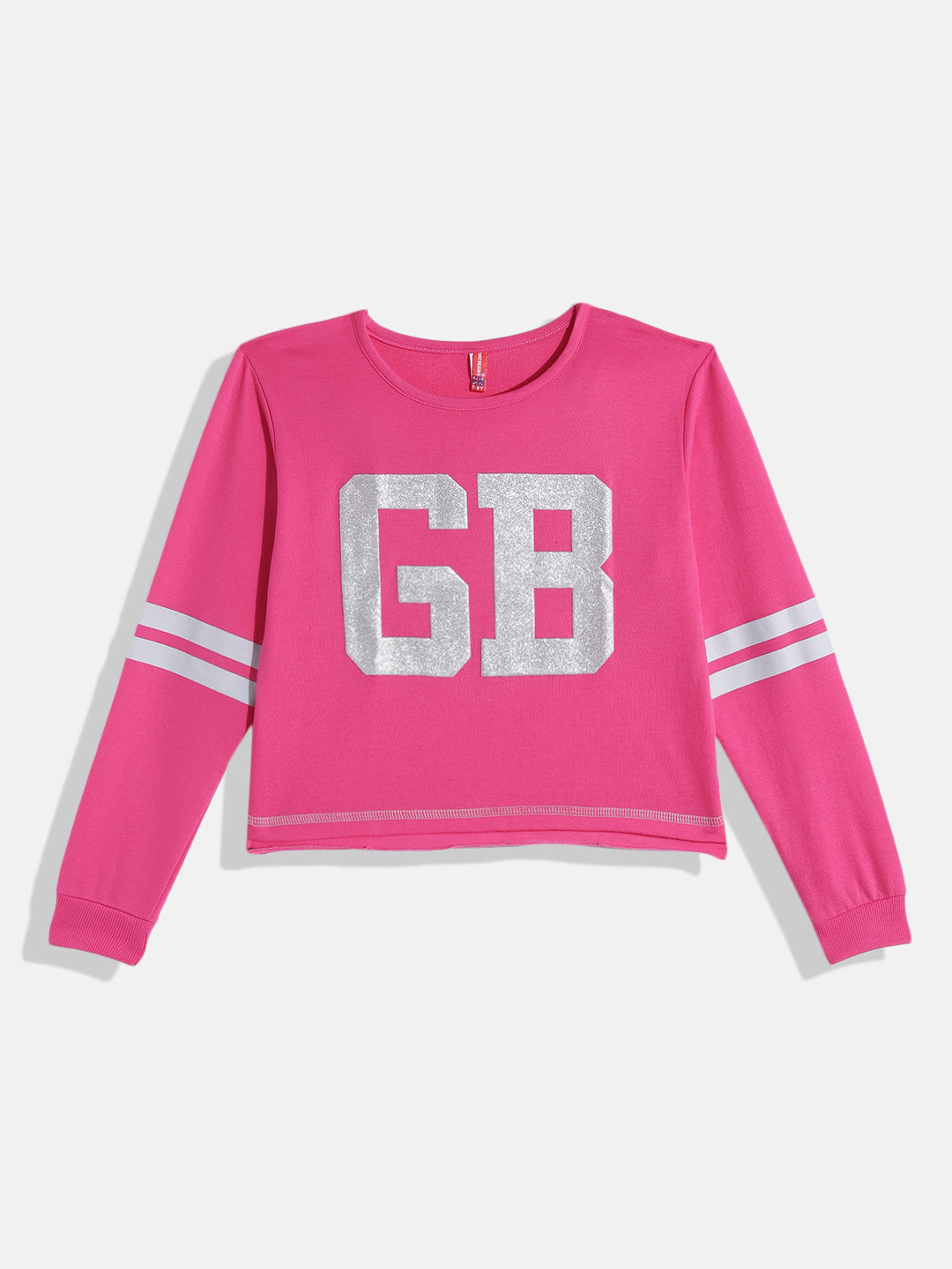 

GAME BEGINS Girls Pink & Grey Typography Printed Cotton T-shirt
