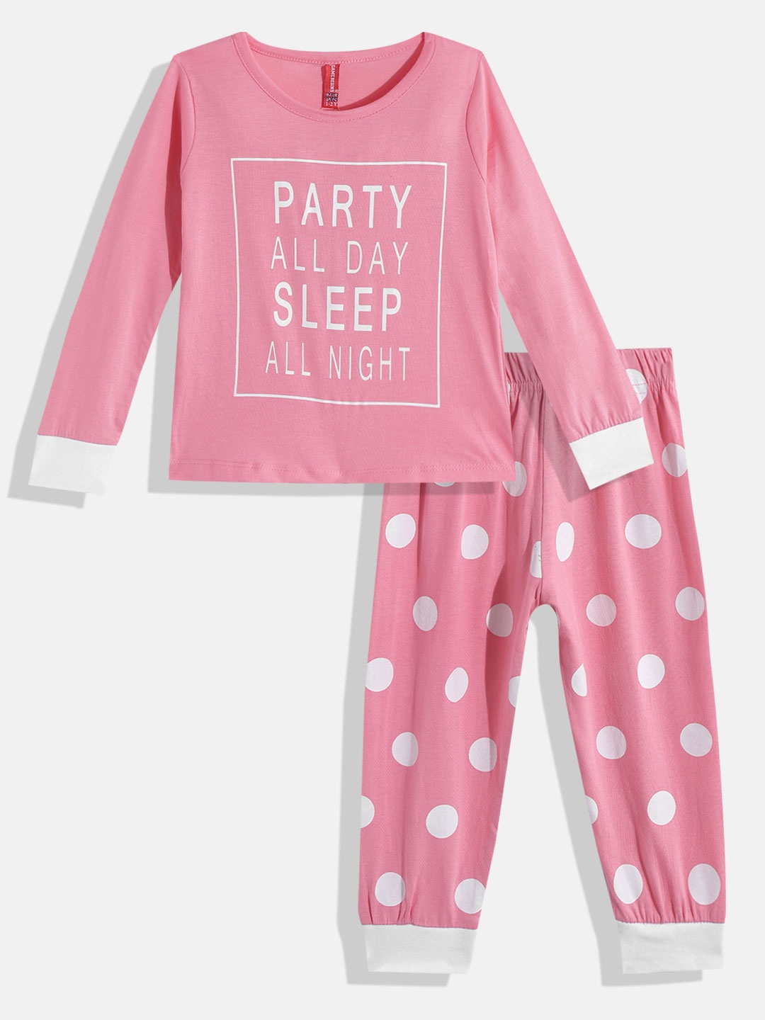 

GAME BEGINS Girls Pink & White Pure Cotton Printed T-shirt with Trousers