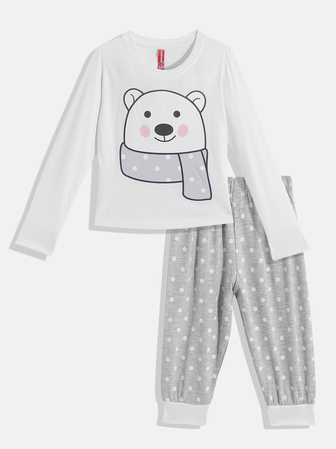 

GAME BEGINS Girls White & Grey Pure Cotton Printed T-shirt with Trousers