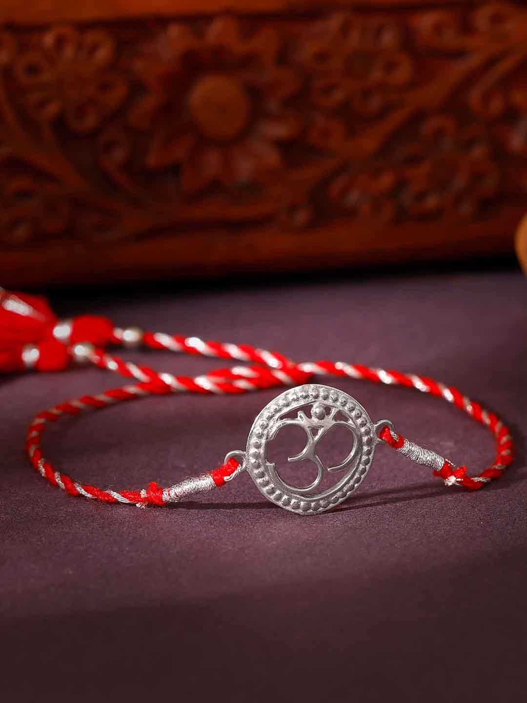 

GIVA Men 925 Sterling Silver Beaded Om Rakhi