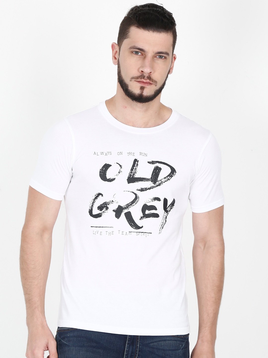 

Old Grey Men White Typography Printed Slim Fit T-shirt