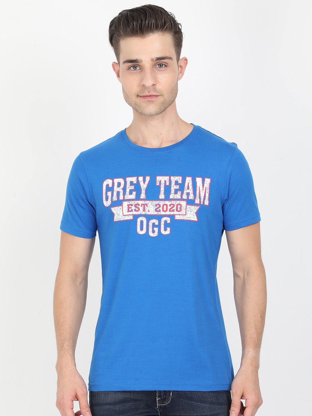 

Old Grey Men Blue Typography Printed Slim Fit T-shirt