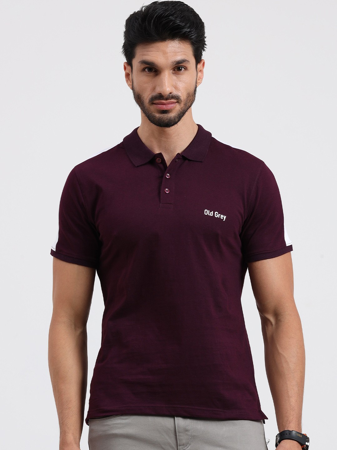 

Old Grey Men Maroon Polo Collar Slim Fit T-shirt