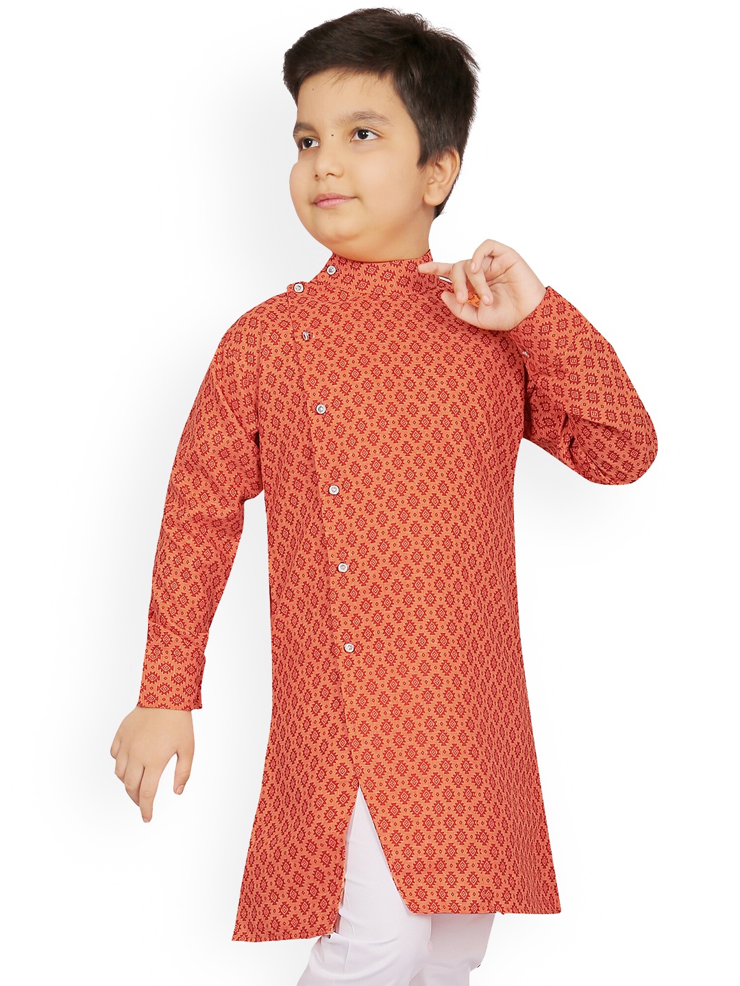 

KIDS FARM Boys Orange Angrakha Kurta with Pyjamas