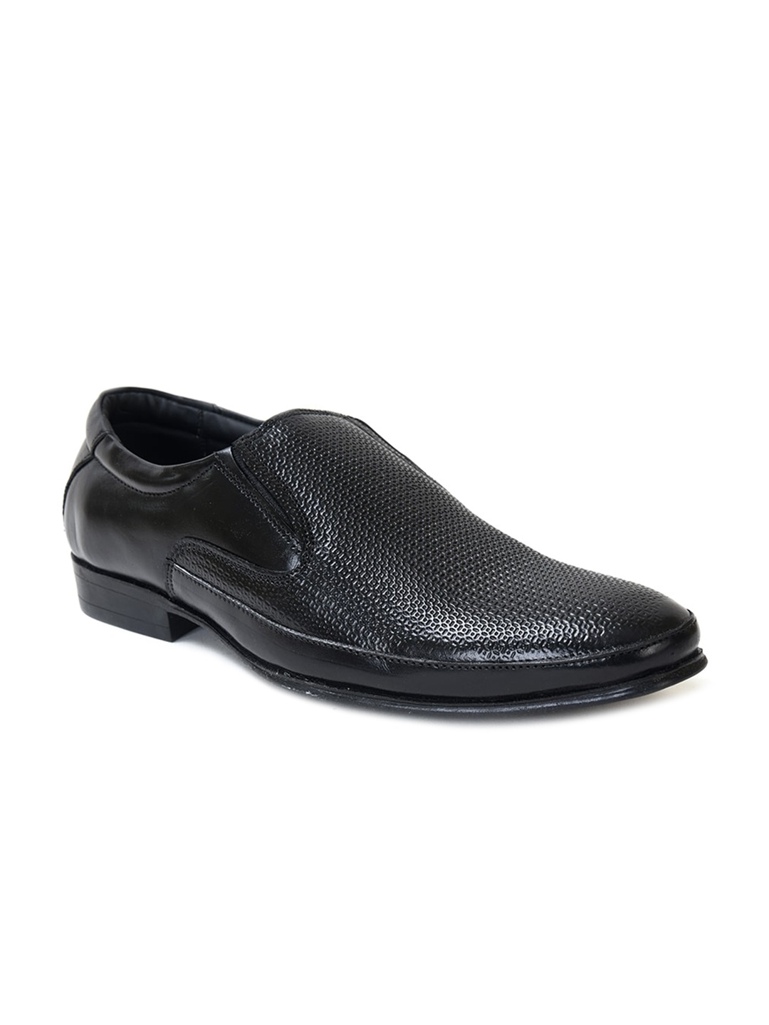 

Ajanta Men Black Textured Leather Formal Derbys