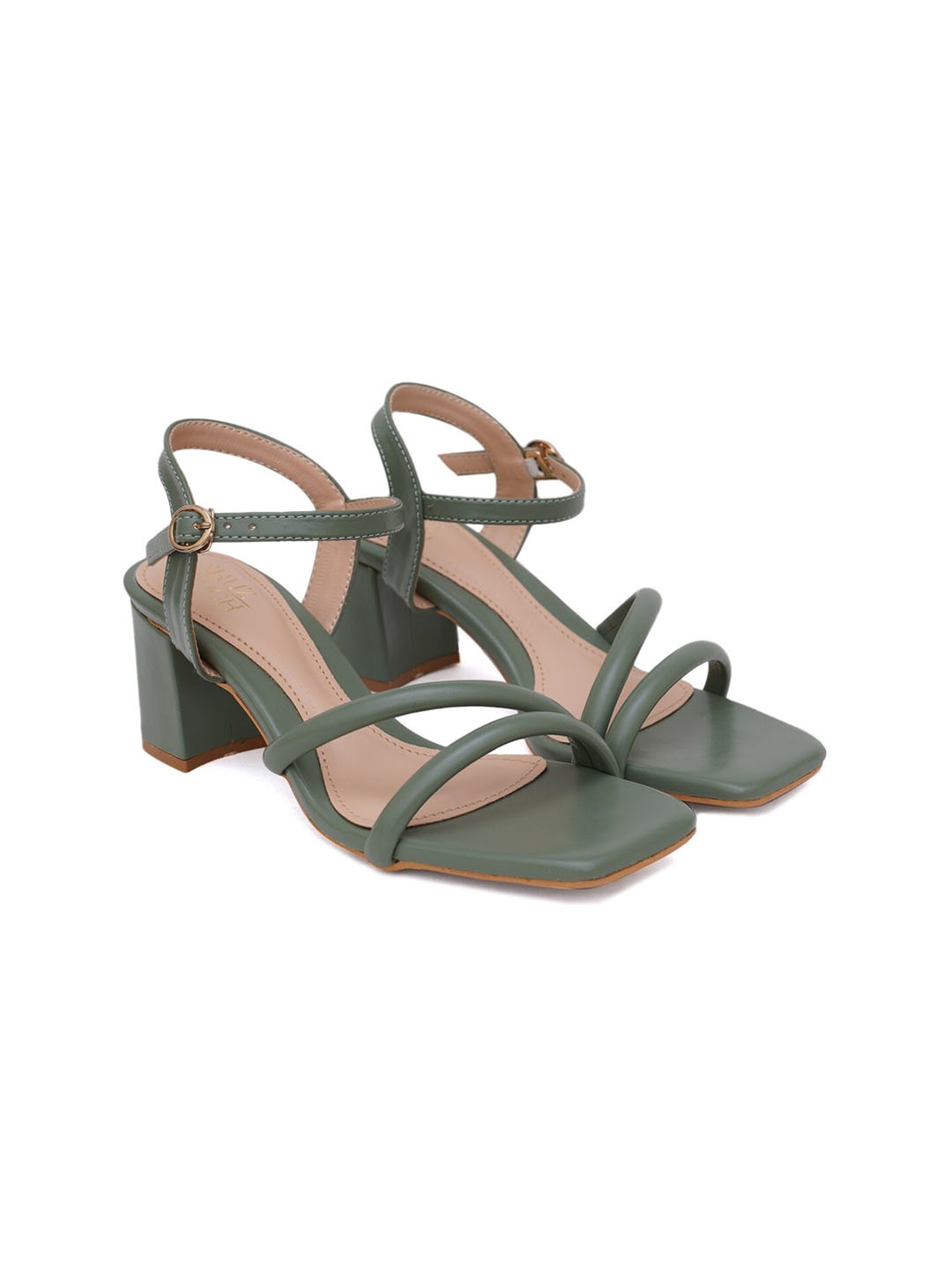 

SHUZ TOUCH Green Block Sandals with Buckles