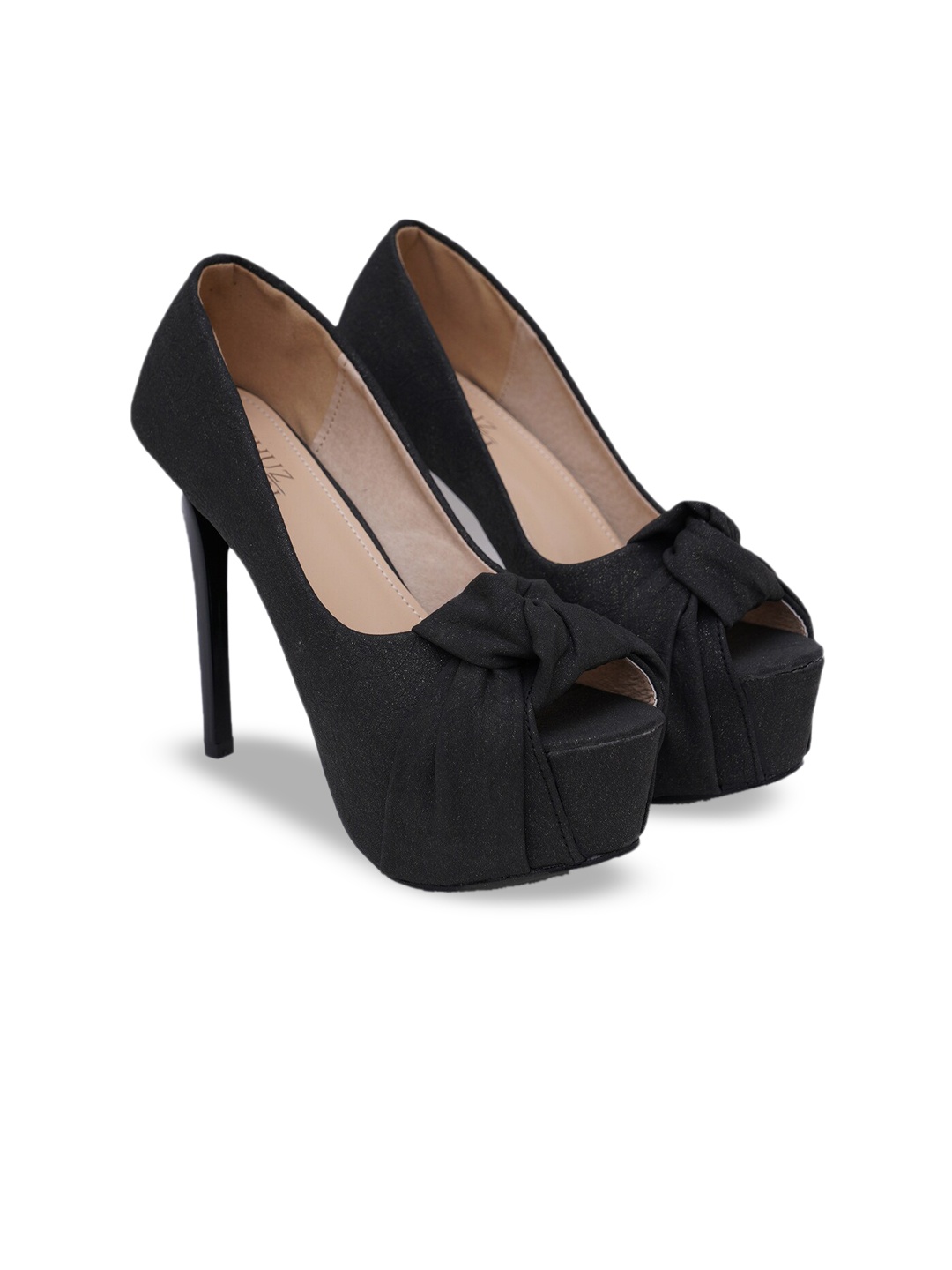 

SHUZ TOUCH Women Black High-Top Stiletto Peep Toes with Bows