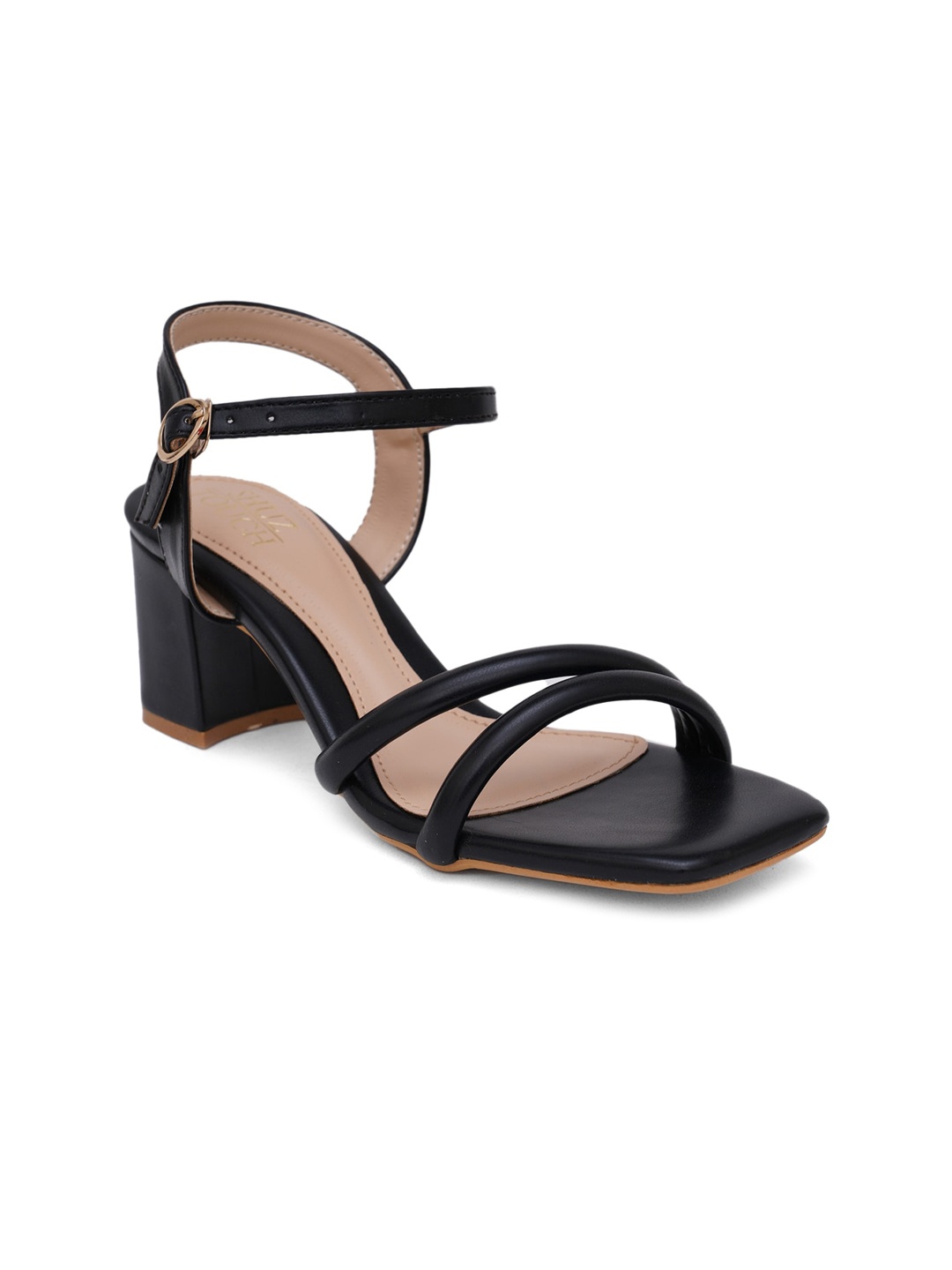 

SHUZ TOUCH Black Block Sandals with Buckles