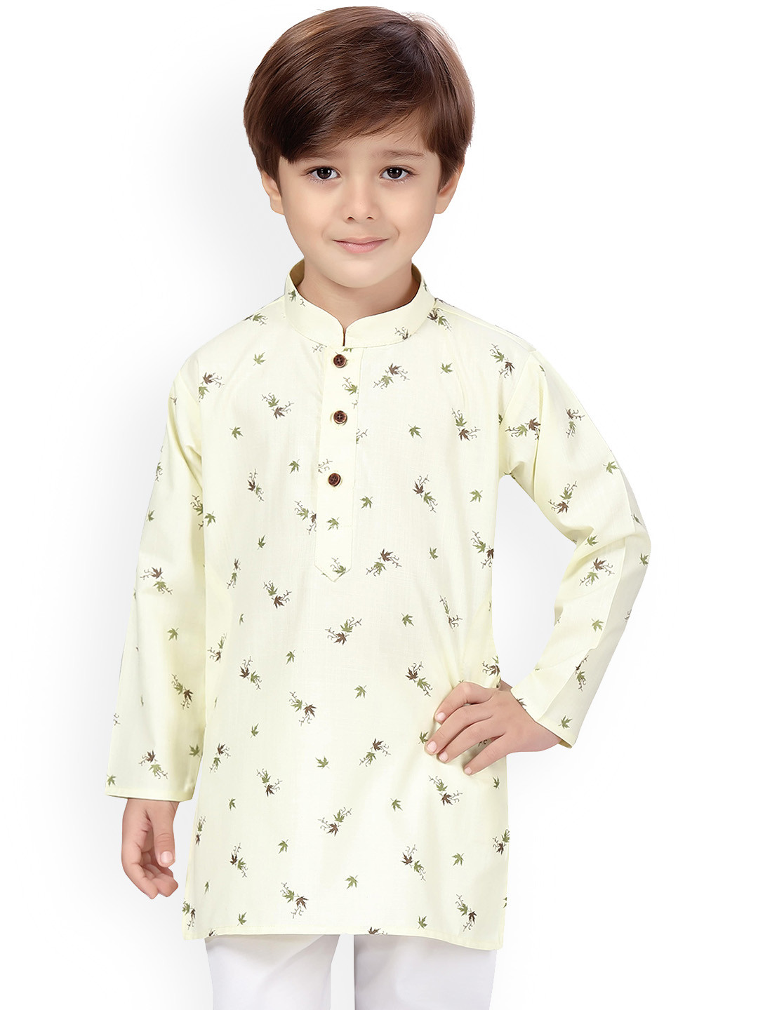 

KIDS FARM Boys Lime Green Floral Printed Kurta with Pyjamas