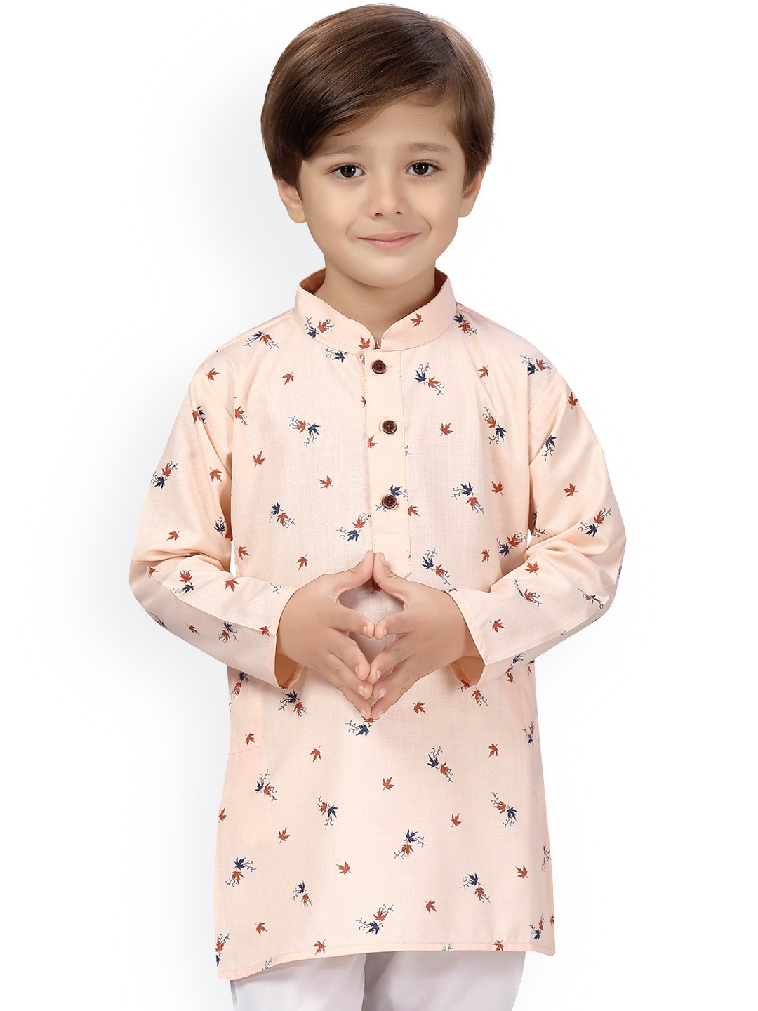 

KIDS FARM Boys Peach Floral Printed Kurti with Pyjamas