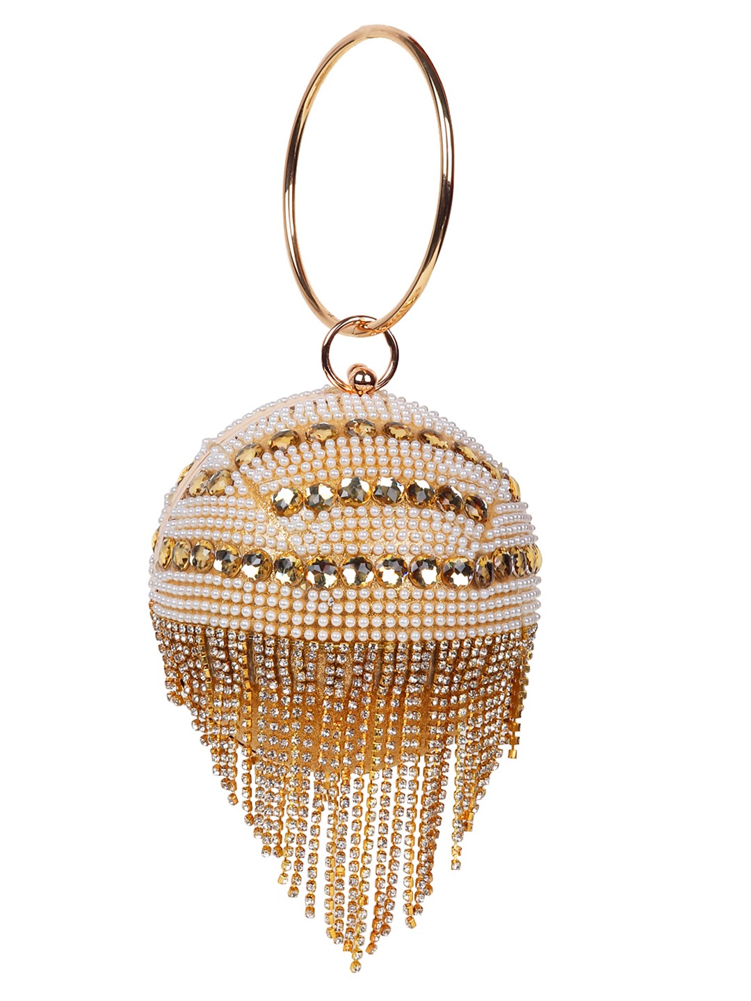 

LIKAA Women Gold Beads Embellished Round Clutche