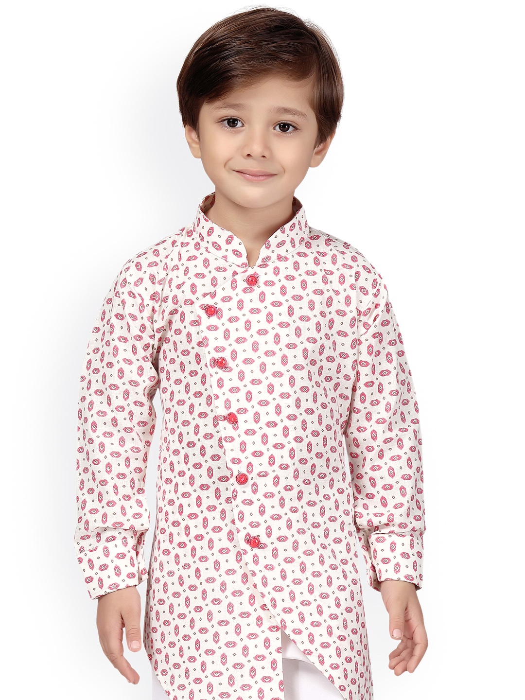 

KIDS FARM Boys Pink Printed Angrakha Kurta with Trousers