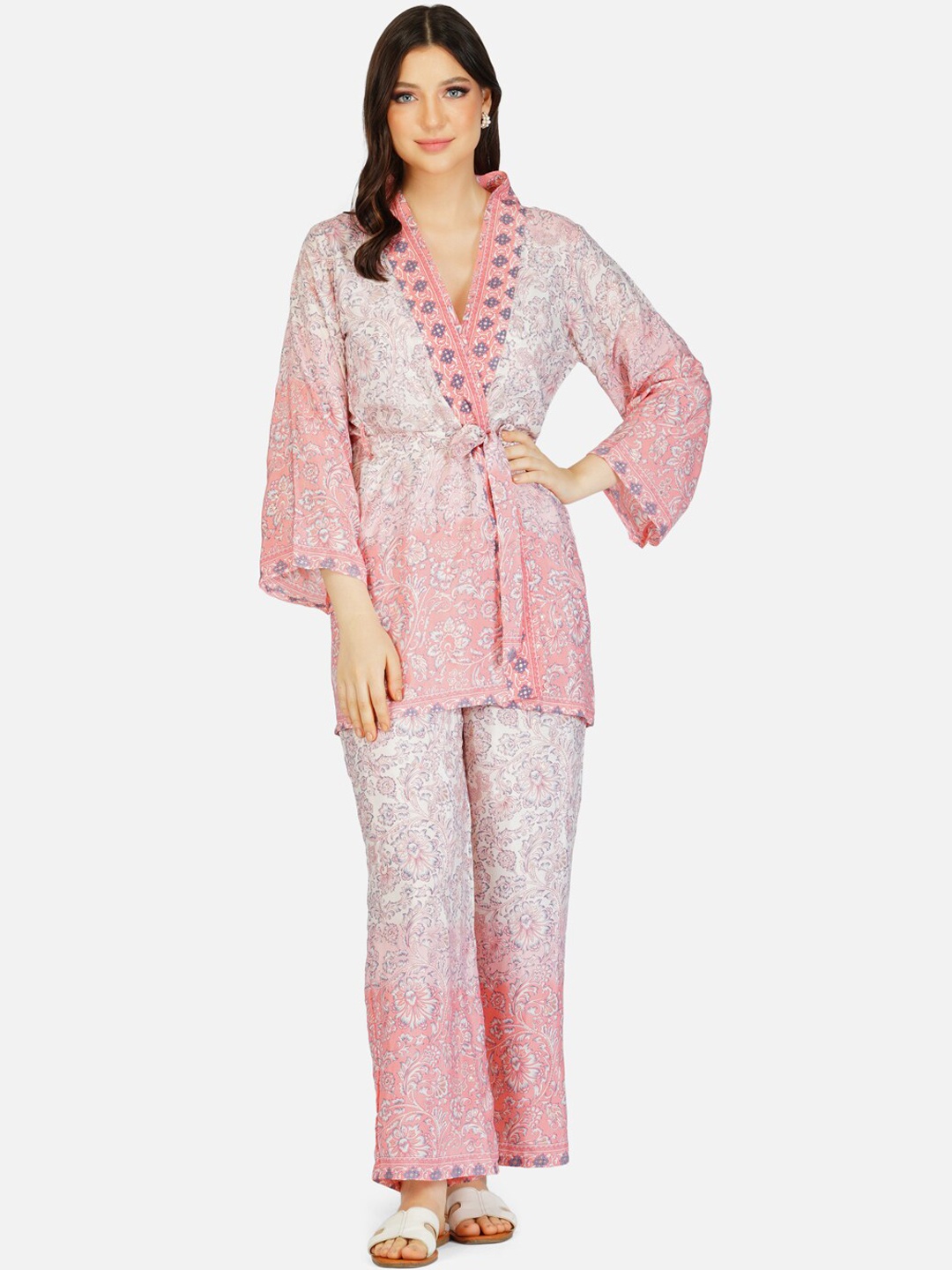 

HOUSE OF KARI Women 3 Pieces Pink & Blue Printed Co-ords