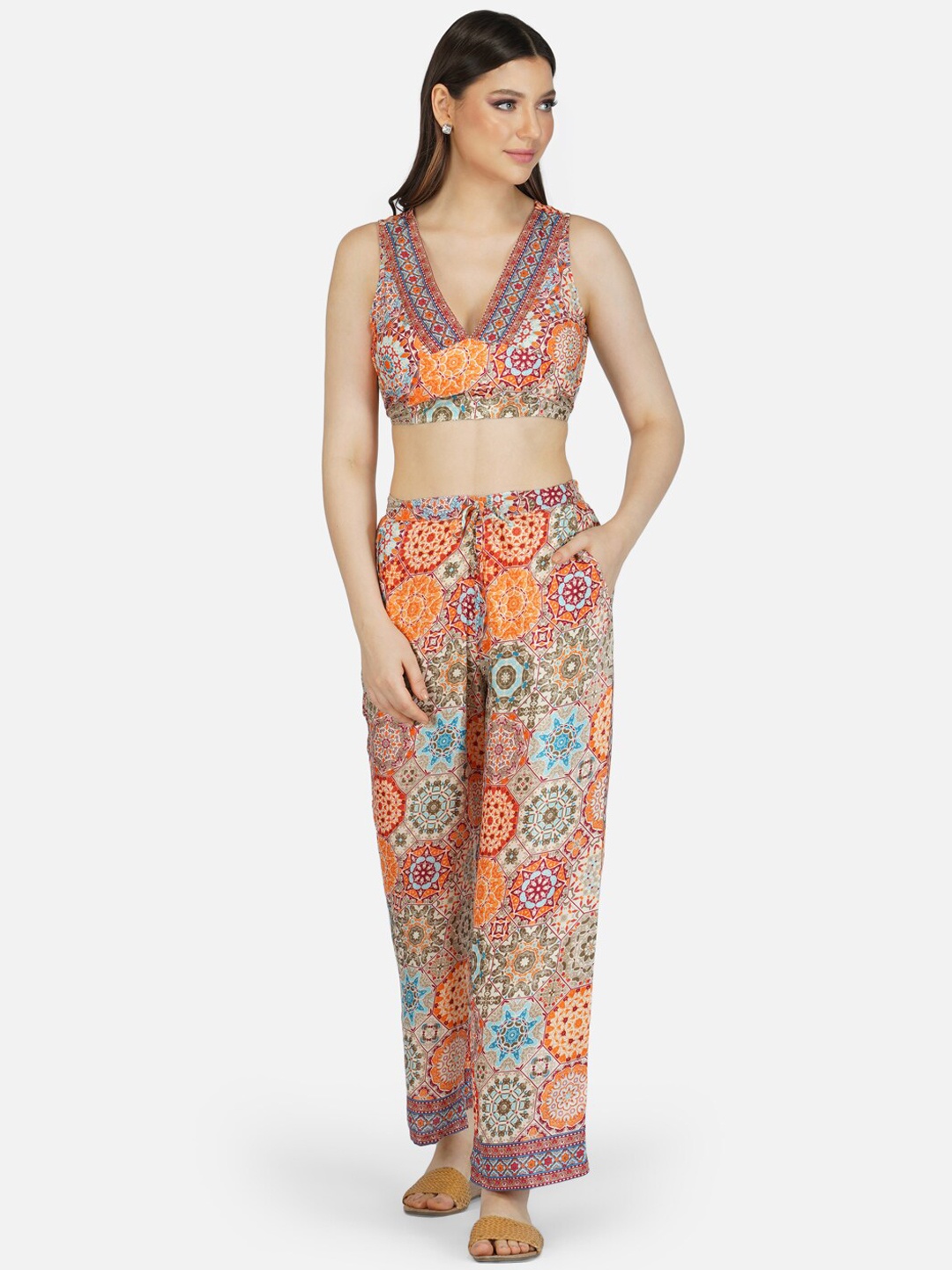 

HOUSE OF KARI Women Multicoloured Printed 3-Piece Co-Ord Set, Multi