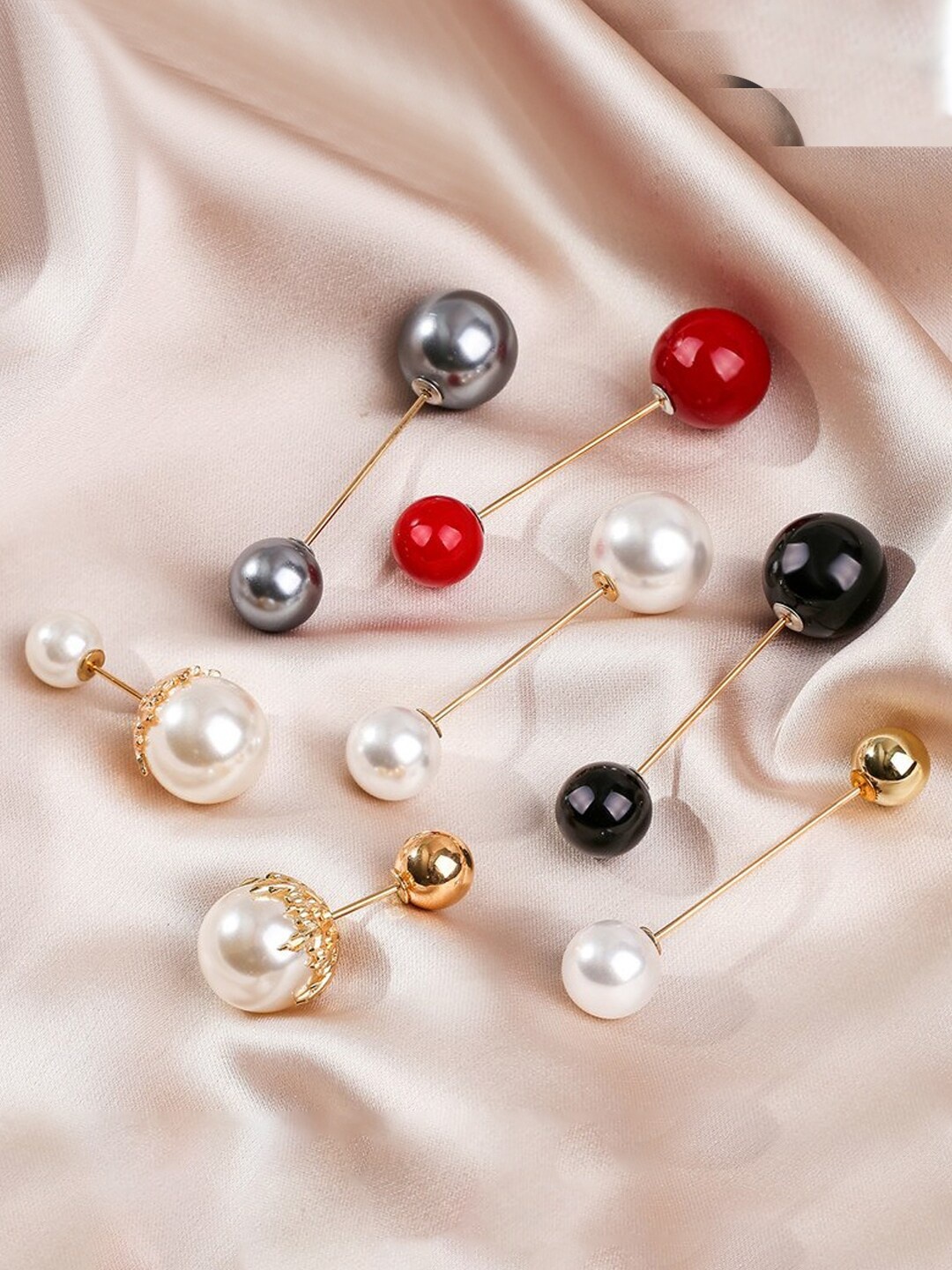 Yellow Chimes Set of 7 Pearl Studded Brooch, Multi