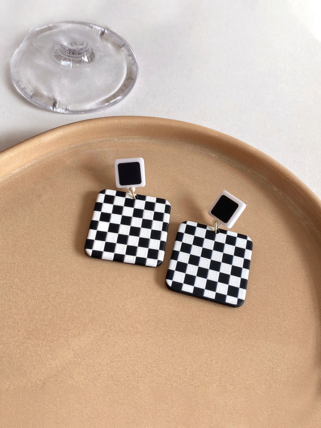 

Unwind by Yellow Chimes Black & White Geometric Drop Earrings