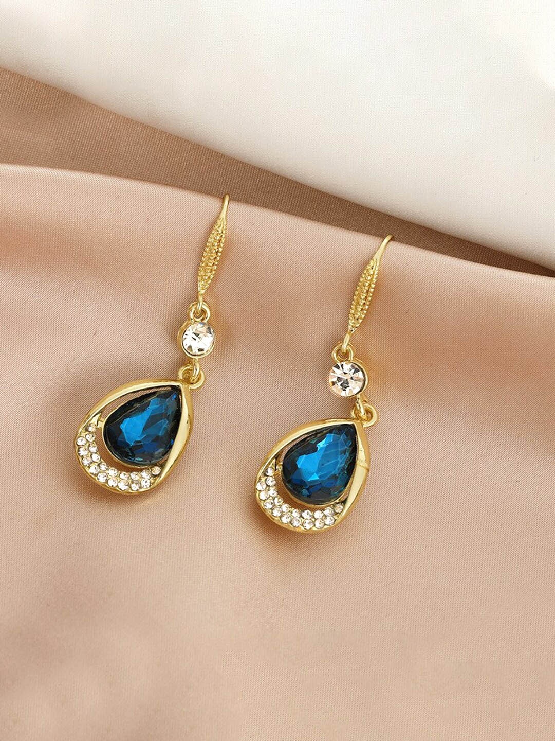 

Unwind by Yellow Chimes Gold Toned Blue Stone Studded Drop Earrings