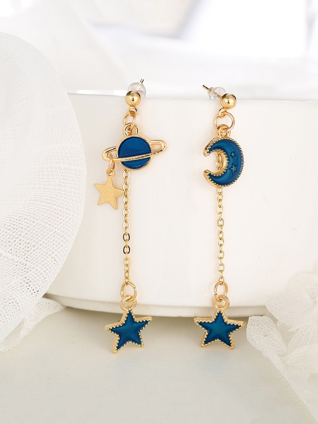 

Unwind by Yellow Chimes Gold-Plated Blue Star Dangler Drop Earrings