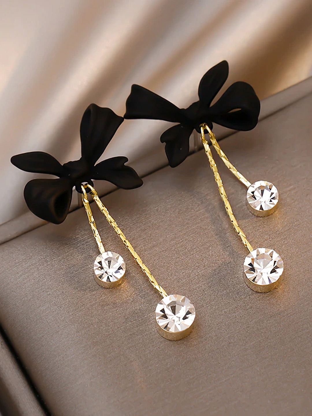 

Unwind by Yellow Chimes Black Crystal Contemporary Drop Earrings