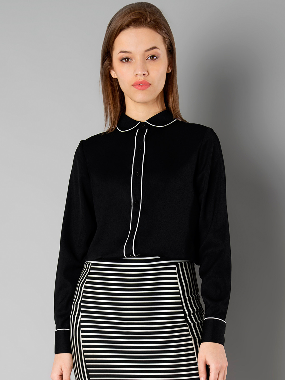 

FabAlley Women Black Solid Shirt Style Top