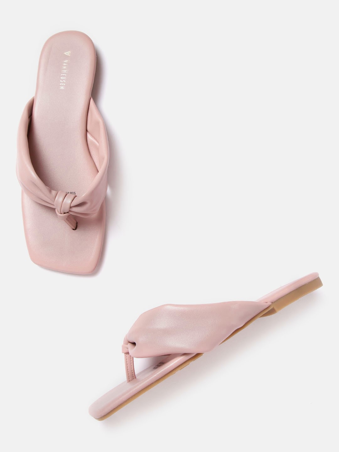 

Van Heusen Woman Pink Solid Open Toe Flats with Knot Detail