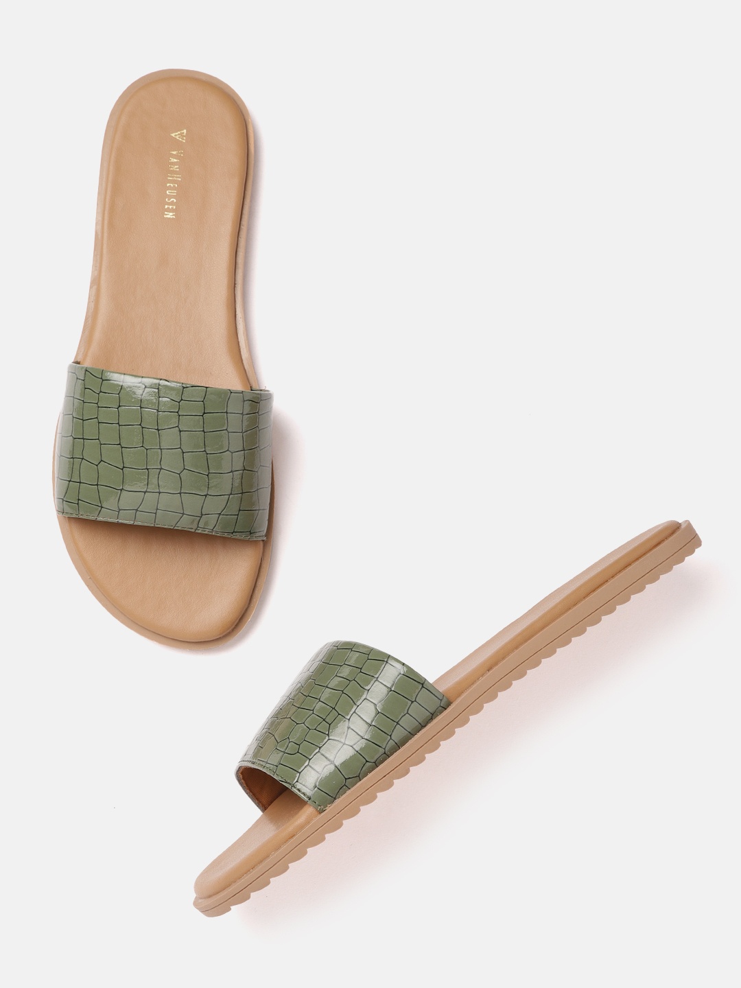 

Van Heusen Woman Textured Open Toe Flats, Olive