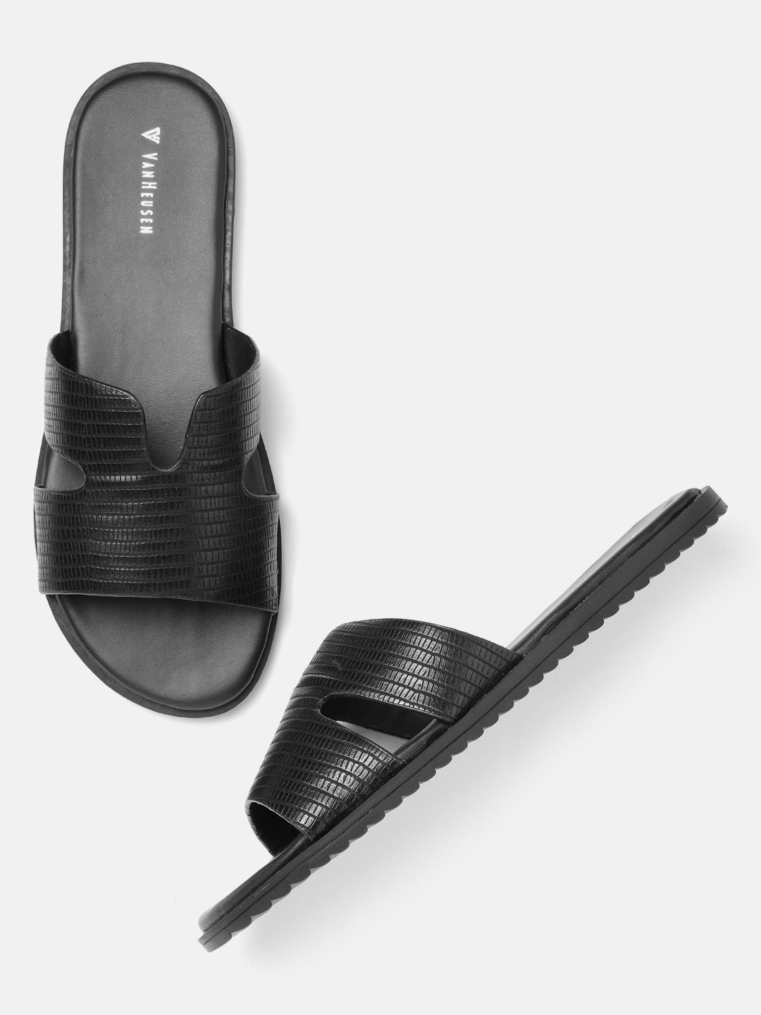 

Van Heusen Woman Reptile Textured Open Toe Flats, Black