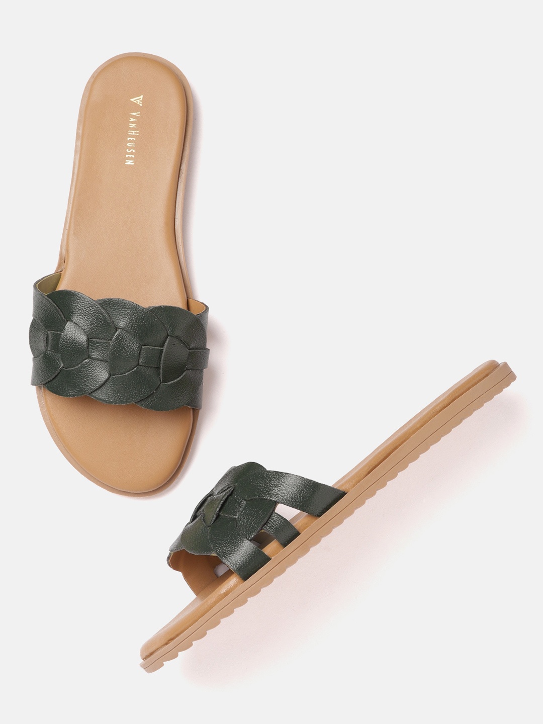 

Van Heusen Woman Woven Design Open Toe Flats, Green