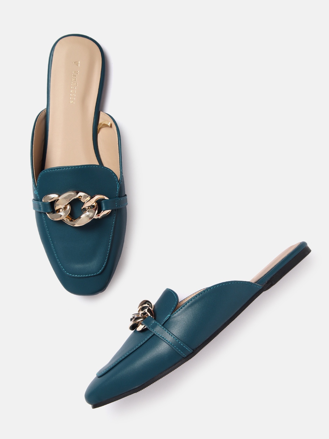 

Van Heusen Woman Teal Blue Solid Mules