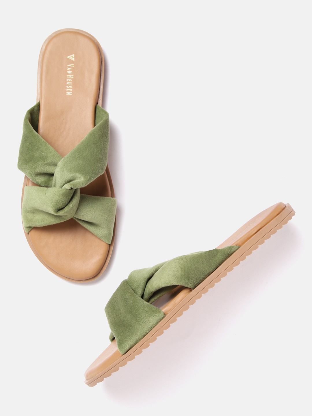

Van Heusen Woman Green Solid Open Toe Flats with Knot Detail