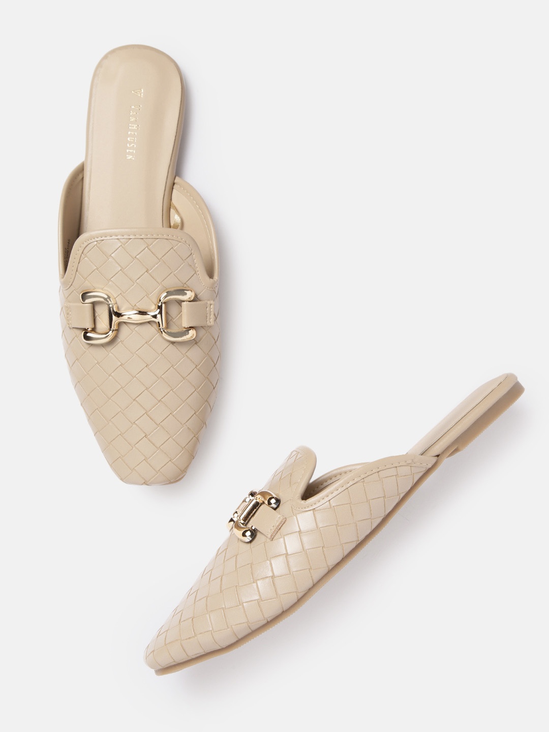 

Van Heusen Woman Beige Woven Textured Mules